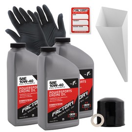 Factory Racing Parts Oil Change Kit compatible with Honda VT500FT, VT500C, VT750C, VT800 – Includes 3 Quarts of 10W-40 Full Synthetic Oil, 1 Filter, 1 Crush Washer, 1 Funnel, 1 Oil Change Sticker