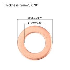 QUARKZMAN Pack of 12 Flat Copper Seals, 10 x 18 x 2 mm Copper Flat Metric Sealing Ring Seals for Hydraulic Fittings Screw Bolt Nut Electronic Repair