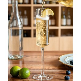 Plastic Champagne Flutes, Disposable Stemless-Look Glasses with Long Stems, Clear & Shatterproof, Perfect for Weddings, Parties, Mimosas, or the Bar 6oz Set of 24P