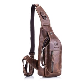 BULLCAPTAIN Men Sling Bag Leather Chest Bag Crossbody Shoulder Bag Sling Bags Backpack Messenger Bag Daypack for Business Casual Sport Hiking Travel