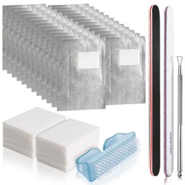 Gel Nail Off with Cotton, 50 Aluminum Foil, 2 Nail Files, 50 Nail Wipes, 1 Pusher, 1 Nail Brush, Acrylic UV Gel Off Gel Nail Remover Ascent Gel Nail Off Kit