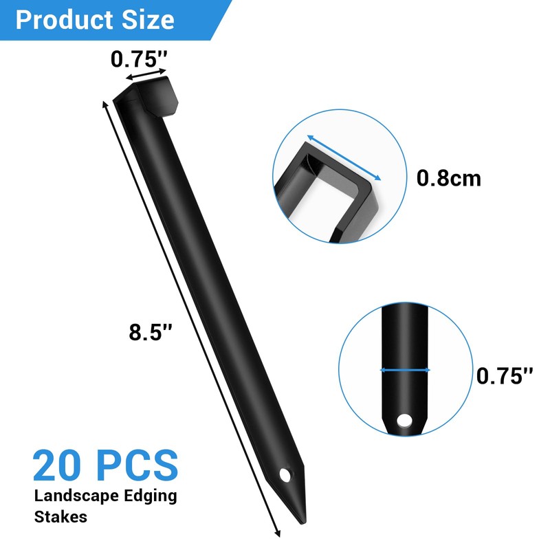 ORVPMVP 20Pcs Metal Landscape Edging Stakes, 8.5In Garden Stakes Landscape