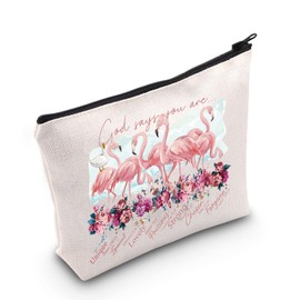 LEVLO Flamingo Cosmetic Bag Flamingo Lover Gift God Says You Are Unique Beautiful Selected Forgive Makeup Bag with Zipper for Women Girls, God Says Flamingo, Cosmetic bag