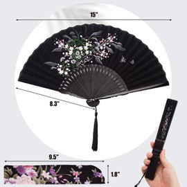 JOHOUSE JOHOUSE Boots on The Ground Hand Fan, Black Folding Fabric Fans for Line Dancing Handheld Chinese Style Crafts for Dancing, Wedding, Party Favors DIY Decoration