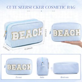 Cosmetic Bag Organizer Travel, Compact Lightweight Accessory for Travel and Daily Use - Sanwuta Seersucker Beach Seersucker Makeup