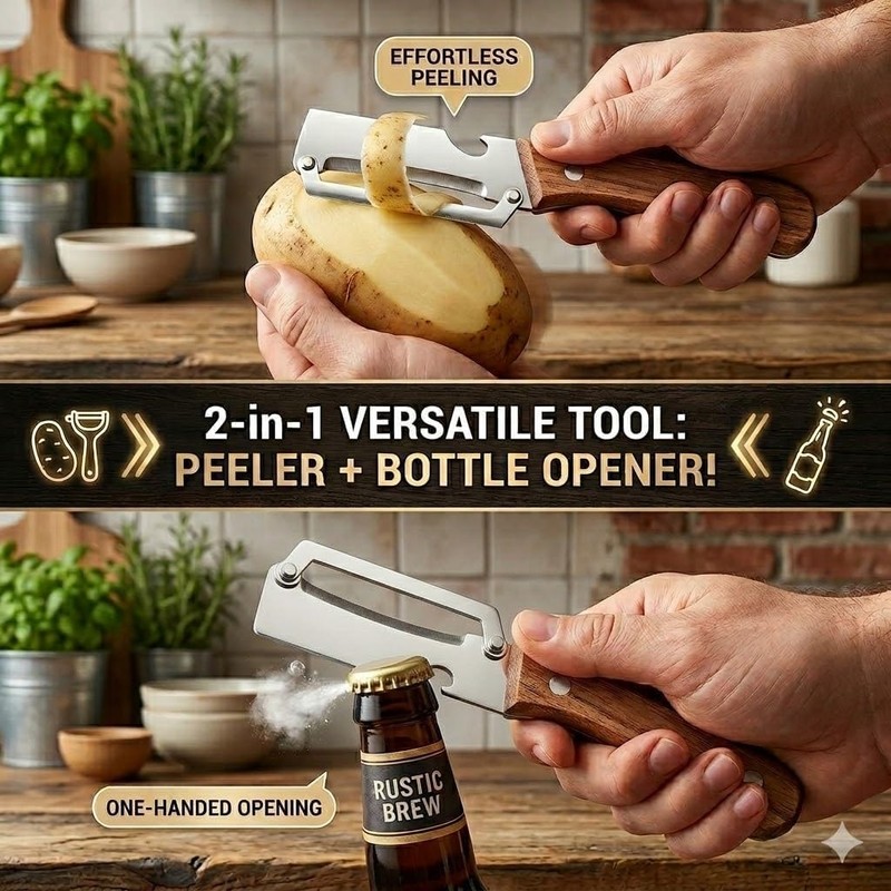 2Pcs Premium Vegetable Peeler with Wooden Handle and Bottle Opener,Multi-Functional