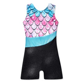 XiaoMoSha Gymnastics Leotards for Girls Dance Unitards Ribbon Sparkle Sleeveless for Kids (7-8 Years, Mermaid Pink)