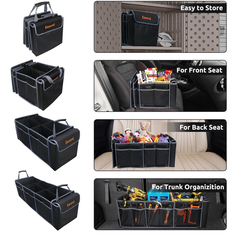 EAROND Car Trunk Organizer with Lid,Collapsible Car Storage Organizer with