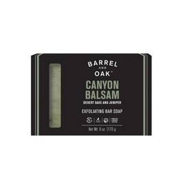 Barrel & Oak Exfoliating Bar Soap for Men, Shea Butter & Walnut Shell Powder Scrub with Essential Oils, Deep Cleansing Vegan Body Soap, SLS Free Grooming Bar, 6 oz, Canyon Balsam