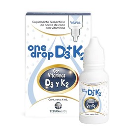 Vitamina ONEDROP D3  K2  Frasco de 4 ML (120 Gotas)  Rinde 3 meses  Para Nios y Adultos  400 UI por Gota  Suplemento diario  Sin Azcar  Sin Sabor     