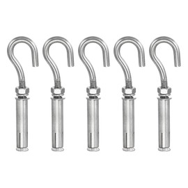 PATIKIL M6 Concrete Wall Hook, 5 Pcs 304 Stainless Steel Expansion Hooks Open Cup Screw for Indoor Outdoor Ceiling Concrete Walls Masonry, Silver