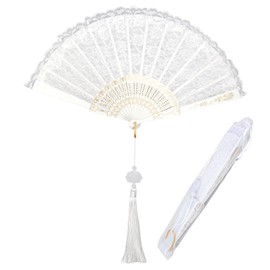 CTDMJ Hand Fan Lace White Fan Lace Hand Fans Wedding Fan Bridal Fan White Hand Fans with silk gift bag Folding Fan Dance Fan Folding Fans for Summer, Wedding, DIY, Birthday, Party, Wall - XL
