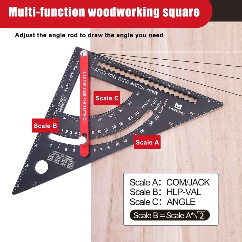LARMEIL Carpenter Square 7 inch Woodworking Tools Smart Square, Adjustable