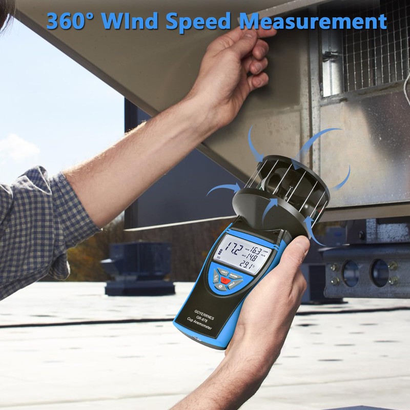 GOYERRNES Handheld Cup Anemometer with Compass, 93MPH Digital Wind Speed