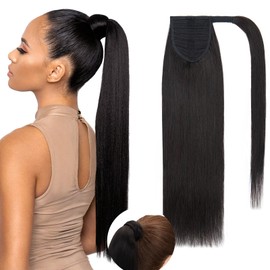 Rich Choices Ponytail Hairpiece Real Hair Extensions Ponytail Extension with Velcro Strap 40 cm #1B Black Ponytail Braid Extensions Hair Extensions Real Hair Remy Silky Straight Extension