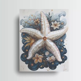 Twisted R Design 11x14 White Blue Starfish Coastal Beach Canvas Wall Art