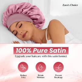 ZARA'S CHOICE Silk Bonnet | Satin Hair Bonnet with Adjustable Tie | Double Layer Sleep Cap for Women | Perfect for Curly Hair | Silk Scrunchie