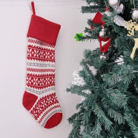 Unbranded 27" Large New Natural Fair Isle Knit Snowflakes Christmas Stocking,Red,K