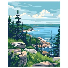 ARNLRDYA Acadia National Park Paint by Number Kits for Adults, Forest Fir Paint by Numbers for Beginners, Coastal Landscape DIY Oil Acrylic Painting for Living Room Home Decor Unframe(16×20inches)