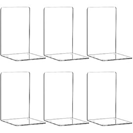 HappyHapi Book Ends, Acrylic Bookends, Clear Book Holders for Shelves, Book Organizer with 24 Pcs Silicone Non-Slip Mats for Library Office School (5 * 5 * 7.3 inch 3mm Thickness 3 Pairs/ 6 Pcs)