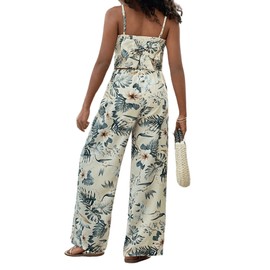 Floerns Girl's 2 Piece Outfit Hawaiian Tropical Crop Cami Tops and Boho Pants Set Light Green 9Y