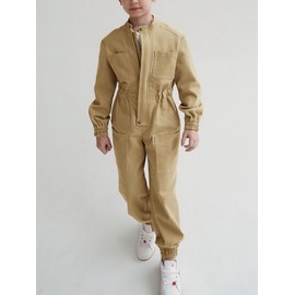 Haloumoning Kids Coveralls Boys Long Sleeve Jumpsuit Zip Up Flight Suit with Pockets 5-14 Years