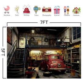 HANYING 7x5ft Old Auto Repair Shop Backdrop,Retro Garage Photographic Background,Mechanic Classic Car Theme Birthday Party Decor Supplies Portrait Studio Props HY013DX