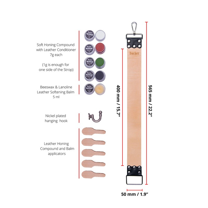 BACHER Shaving Strop with Honing Compounds - Premium Set -