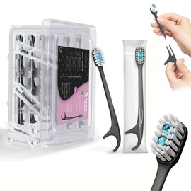 5 in 1 Disposable Toothbrushes with Toothpaste – Individually Wrapped Mini Travel Toothbrushes with Prepasted Toothpaste, Mouthwash Beads, Floss & Tongue Scraper | to-Go Oral Care (48 Count)