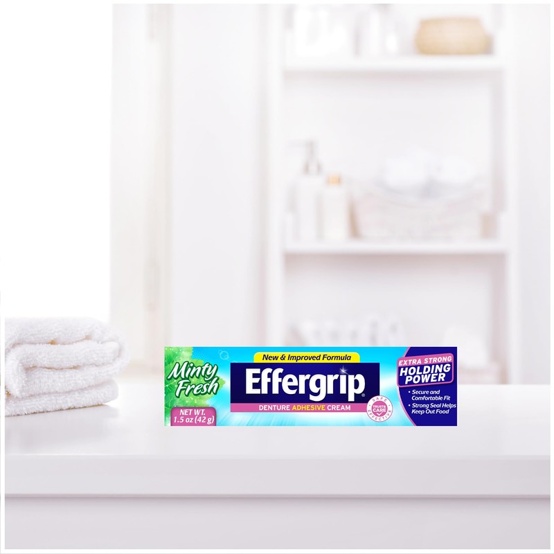Effergrip Denture Adhesive Cream, Minty Fresh, 1.5 Oz, Zinc-Free Formula