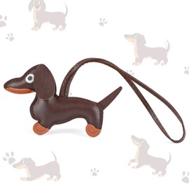 DSLSQD Dachshund Keyring, Dog Keyring, Dachshund Pendant, Leather Lucky Charm Dachshund Keychain, Leather Animal Keyring, Dachshund Gifts for Favourite Person, Women, Men, Brown, brown