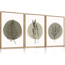 TOARTi Sage Green Leaves Framed Canvas Wall Art Set, Nature Boho Botanical Wall Decor, Modern Minimalism Leaf Wall Painting,Mid Century Plant Art Prints for Living Room Bedroom Farmhouse 12x16inchx3
