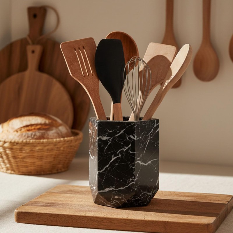 Radicaln Marble Utensil Holder 6.5'' Inches Black Spatula Set for