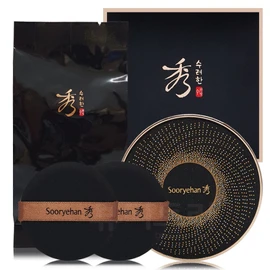 Sooryehan Black Ginseng Cushion Foundation Product + Refill + 2 Puffs No. 23 / 수려한 블랙 진생 쿠션 파운데이션 본품+리필+퍼프2개 23호
