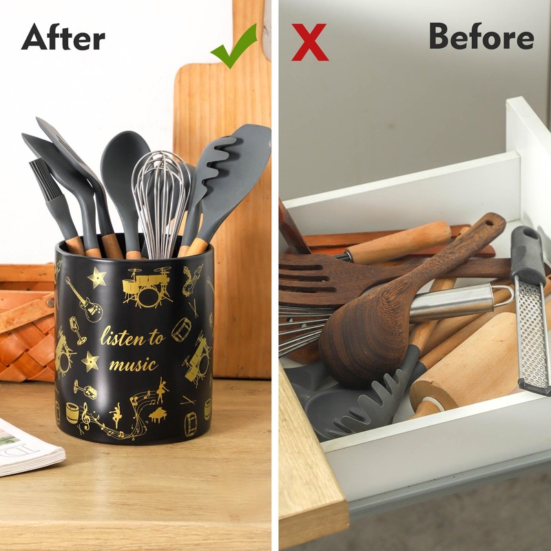 Howise 7" Music Utensil Holder, Large Kitchen Utensil Holder Organizer