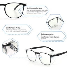 ALWAYSUV Pack of 2 Safety Glasses Anti-Fog Blue Light Blocking Glasses for Women Men Safety Glasses UV400 Safety Glasses