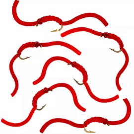 Thor Outdoor 6 Squirmy Wormy - San Juan Red - Fly Fishing Flies for Trout, Panfish, Bass - #10