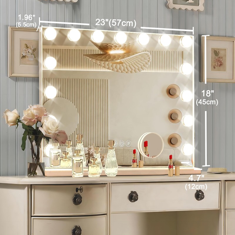 Ratsamee Pink Hollywood Vanity Mirror with Lights, 15 Replaceable Bulbs，3