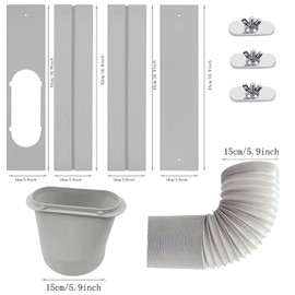 Portable Air Conditioner Windows Vent Kit with 5.9” Exhaust Hose Window Seal Kit for Portable Air Conditioner, Adjustable Sliding Window Kit Plate for AC Unit Suitable for 5.9”/15 CM AC