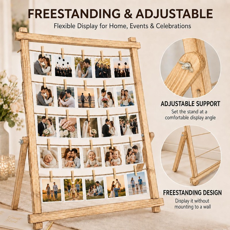 Wooden Photo Display Board with 30 Clips, 25 x 33