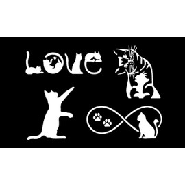 Cat Decal 4 Pack: Cat Pawing, Kitten Looking, Love, Infinity (Cats White, Small ~3.5")