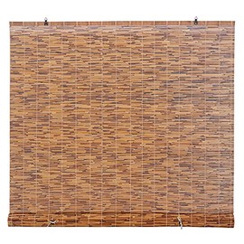 FOREVER BAMBOO Light-Filtering Cord-Free Bamboo Reed Roll-Up Blind Shades for Windows Manual Roman Blinds Coffee 48 in W x 72 in H (Pack of 2)