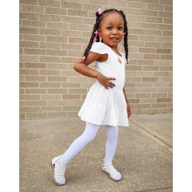 Stelle Ballet Leotards for Girls Dance Leotard with Skirt Toddler Pink Ballet Outfit Ruffle Sleeve Kids Dance Dress（BA002-White,6-7Years