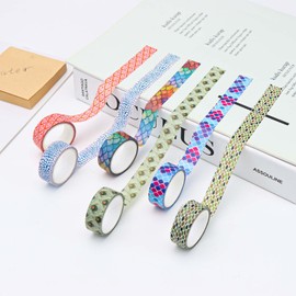 XiowDow Washi - Juego de 6 rollos de cintas Washi con estampado animal, 1,5 cm, calcomanía decorativo para manualidades, decoración de fiestas, tarjetas, suministros de oficina (escamas de pescado)
