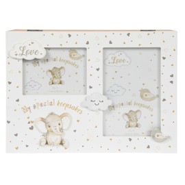 My Special Keepsakes Box with Photo Frame Lid | Baby Boy or Girl Keepsake Memory Box in Gender Neutral Colours with Cute Baby Elephant Design, Large Size (26 x 19 x 9cm)