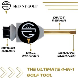 Skinny Golf Pocket Caddie | The Ultimate 4-in-1 Golf Tool | with Scrub Brush, Brass Tip Groove Cleaner, Divot Repair & Ball Marker | Fits Easily in Your Pocket | Holds Any Ball Marker (Blue)
