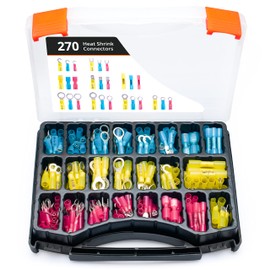 Wirefy Heat Shrink Wire Connectors Kit - Marine Grade Electrical Connectors - Automotive Butt Connectors - Insulated Ring, Spade, Fork, Hook Crimp Terminals - 22-10 Gauge - 270 PCS