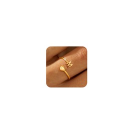 ZOERAY Gold Initial Ring for Women Initial Heart Ring that don't Tarnish 18K Gold Plated Stackable Thumb Rings for Women Cute Adjustable Rings for Women Jewelry Gifts