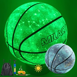 MILACHIC Balón de baloncesto que brilla en la oscuridad, tamaño 5/27.5 pulgadas, piel compuesto brillante, regalo de baloncesto luminoso para adolescentes