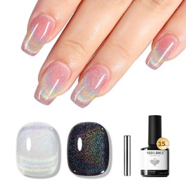 modelones Cat Eye Rainbow Gel Nail Polish Silver Glitter Holographic Glass 9D Cat Eye Gel Polish with Magnet Stick Soak Off U V Nail Lamp Summer Nail Art Top Coat Manicure Salon DIY Home 15 ML